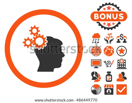 Business Idea icon with bonus elements. Vector illustration style is flat iconic bicolor symbols, orange and gray colors, white background.