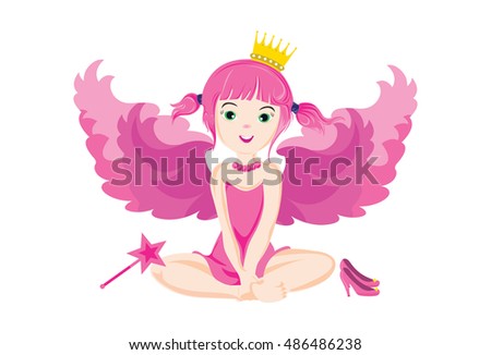 Illustration of cute little sitting fairy with pink wings