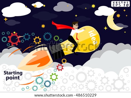 Vector illustration Business modern Idea and Concept. with lamps, rockets, gear,  moon,star,flat design.