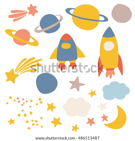 Outer space, vector illustrations for kids
