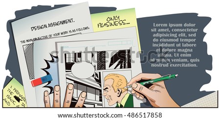Stock illustration. People in retro style pop art and vintage advertising. Two men swear. Hand paints picture.