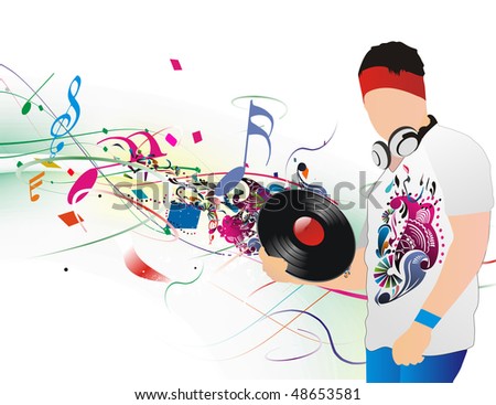 Abstract vector illustration of an dj man listening to music, vector illustration