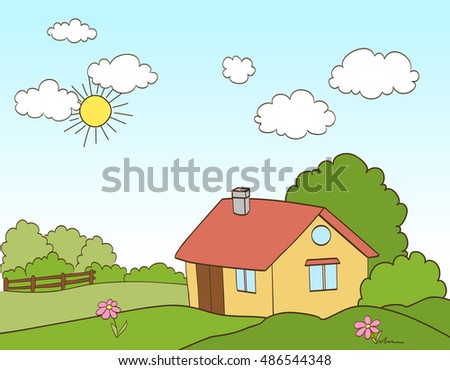 cartoon house in countryside. vector illustration