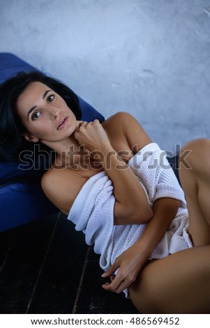 Close up portrait of amazing charming woman, woman posing in studio