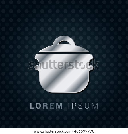 Cooking Pot 3D Silver/Platinum/Steel Metallic Premium Icon / Logo Design