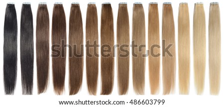  Multicolor straight tape in colorful remy human hair extensions
 Royalty-Free Stock Photo #486603799