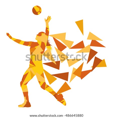 Volleyball player woman silhouette made of polygon fragments vector background concept isolated on white
