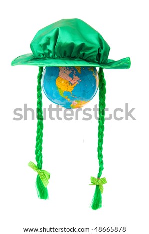 St Patrick day concept with green hat and globe on white
