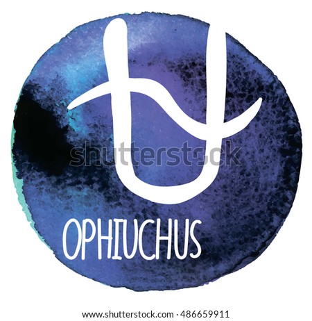 Vector drawing on watercolor background staining. Ophiuchus , signs of the zodiac .