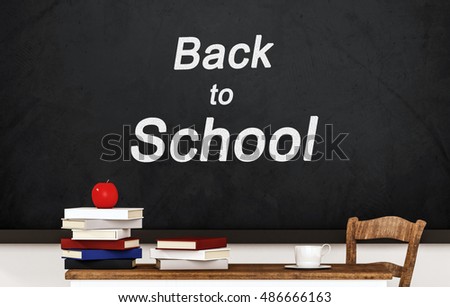 Classroom, chalkboard with "Back to School", 3d rendered