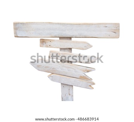White wood arrow signs background copy space isolated on white. 