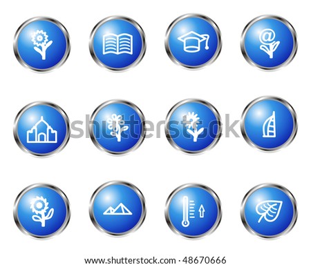 Set of 12 glossy web icons (set 18). Blue color.