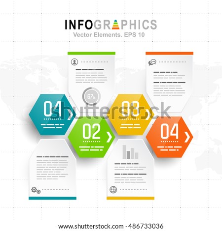 White infographics set with blue, green and orange elements. Vector information graphics