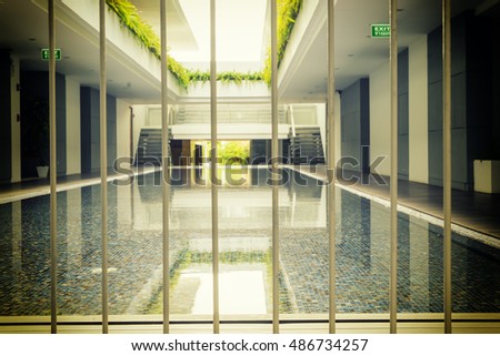 abstract case and pool lobby with vintage filter - can use to display or montage on product
