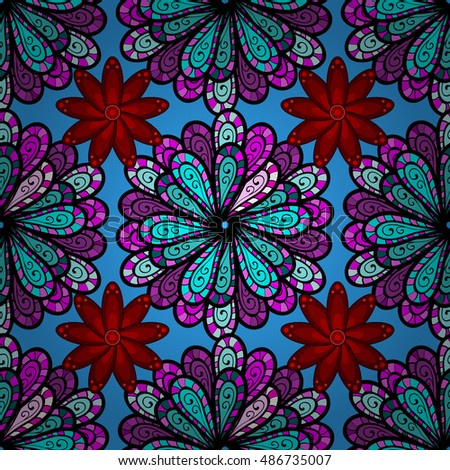Six petals flower. Doodle style. Vector illustration. Seamless pattern
