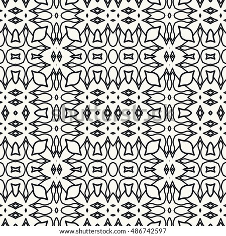 Black and white seamless geometric pattern, repeating texture. Seamless line background. Contemporary graphic design, ethnic arabic, indian, turkish monochrome ornament.