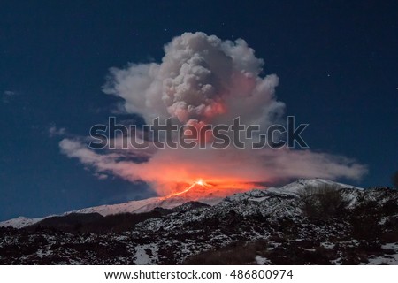 Volcano Etna eruption in Sicily Royalty-Free Stock Photo #486800974