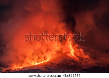 Eruption of the volcano Mount Etna 