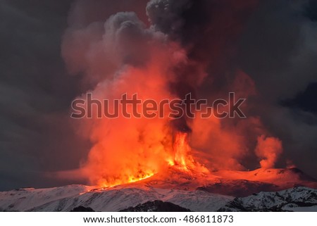 Eruption of the volcano Mount Etna  Royalty-Free Stock Photo #486811873
