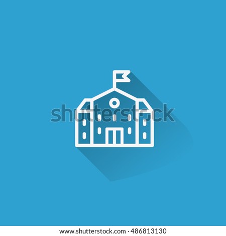 School building icon  with  long shadow on blue background.Flat design