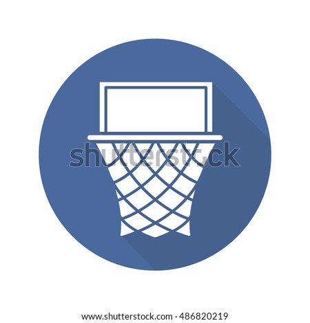Basketball hoop flat design long shadow icon. Vector silhouette symbol