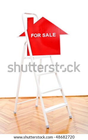New or renovated home for sale concept - with a sign on ladder