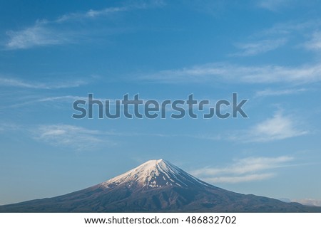 Mount Fuji with blue sky.