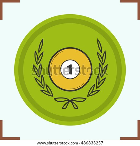 Billiard championship symbol color icon. Billiard ball in laurel wreath. Isolated vector illustration