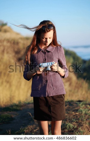 Girl photographed at sunrise