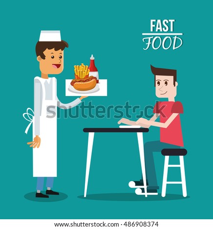 Man waiter and fast food design