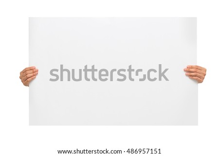 Hand holding paper isolated on white,This picture has cut paths