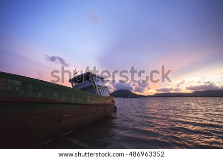 sunset ship aground