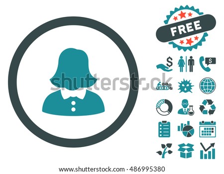 Woman pictograph with free bonus pictogram. Vector illustration style is flat iconic bicolor symbols, soft blue colors, white background.