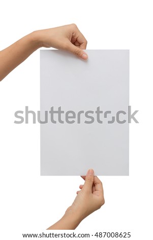 Hand holding paper isolated on white,This picture has cut paths