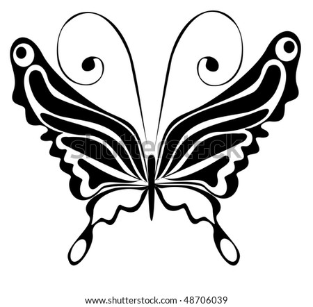 black butterfly on a white background, Element for design, vector illustration