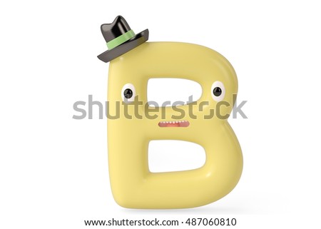 Cute cartoon alphabet B with hat.3D illustration.