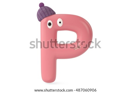 Cute cartoon alphabet P with hat.3D illustration.