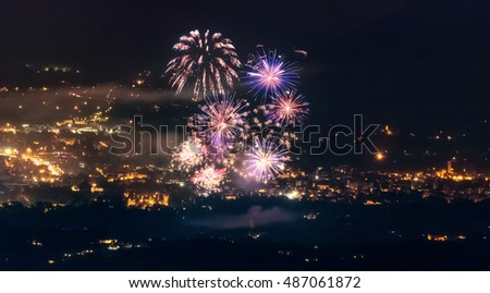 Fireworks over Lucca, Tuscany in Italy