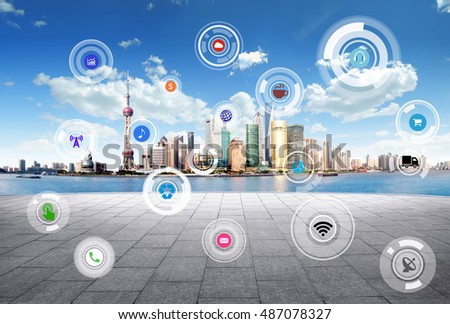 Business concept, city scape and Global business connection technology at Shanghai China