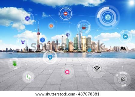 Business concept, city scape and Global business connection technology at Shanghai China