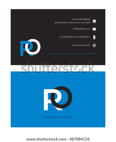 R O  Letter logo, with Business card template
