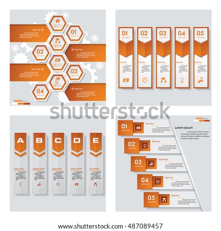 Collection of 4 orange color template/graphic or website layout. Vector Background. For your idea and presentation.