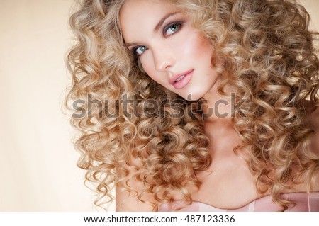 Beautiful Blonde Woman Healthy Long Blond Hair Curly Hair Blond