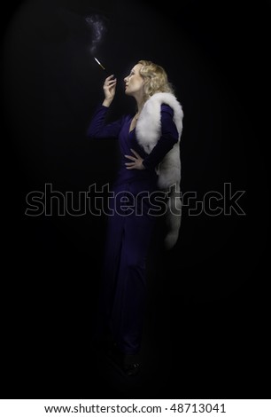 retro style shot of blond preety girl in style of Marlene Dietrich