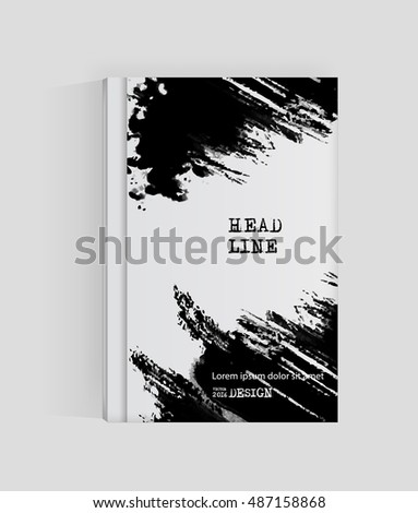 Black abstract design. Ink paint on brochure, Monochrome element isolated on white. Grunge banner paints. Simple composition. Liquid ink. Background for banner, card, poster, identity,web design.