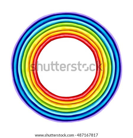 Plasticine  colorful rainbow frame sculpture isolated on white