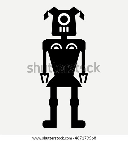 cute silhouette illustration of girl robot, vector robot icon