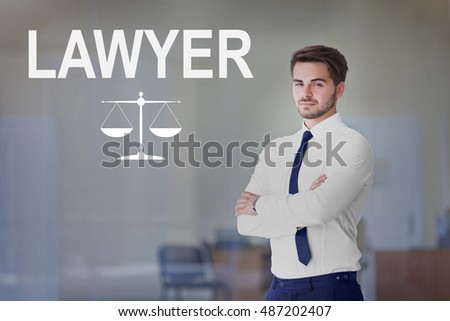 LAWYER. Handsome young lawyer at office building