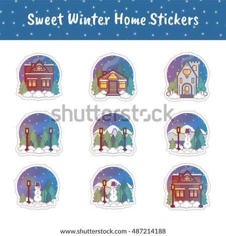 Collection of winter houses. Icons in beautiful flat style 