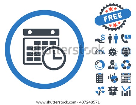 Timetable pictograph with free bonus pictures. Vector illustration style is flat iconic bicolor symbols, smooth blue colors, white background.